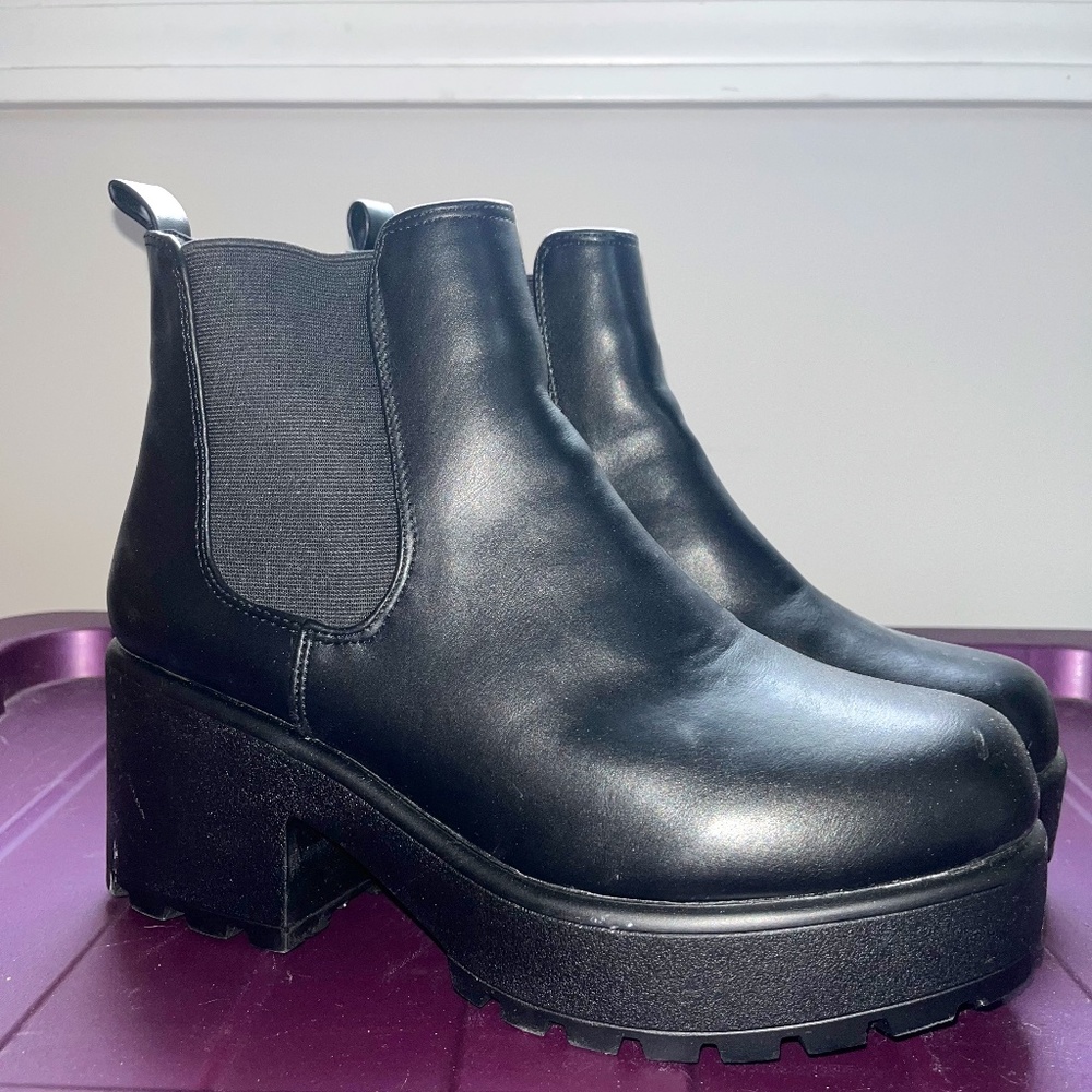 Platform black heeled boots